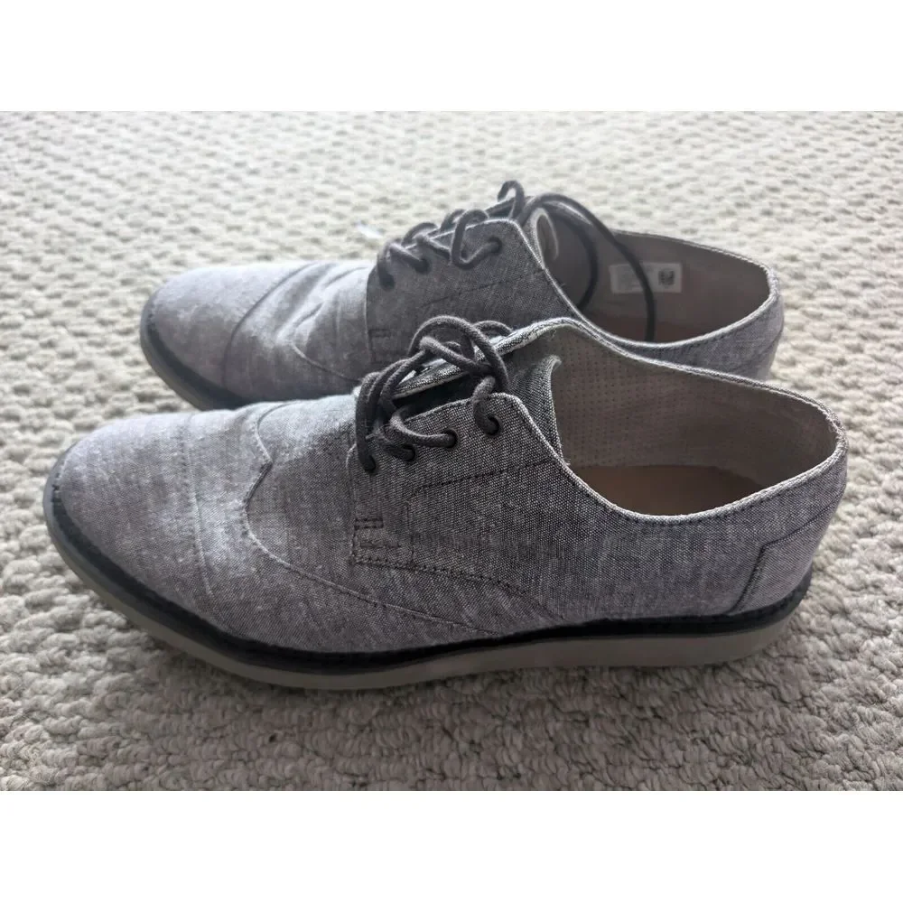 TOMS Men's Brogue Wing Tip 10010869 in Black Gray Slub‎ Chambray Sz 12 Worn once